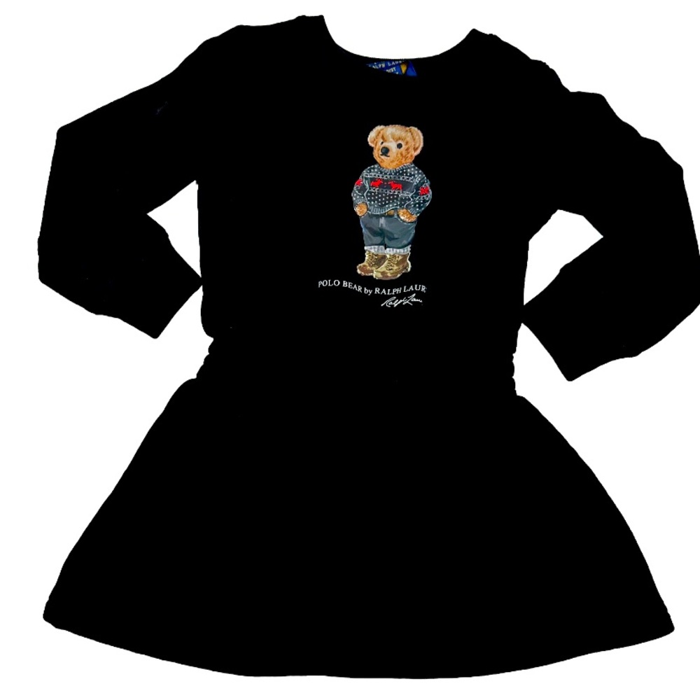 Polo Ralph Lauren Black Sweatshirt Polo Bear Fleece Dress Size 3 T